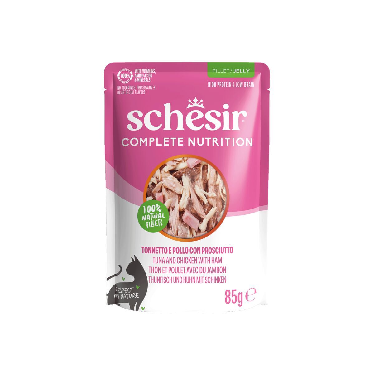 Schesir C&B Tuna, Chicken & Ham in Jelly Pouch 85 g